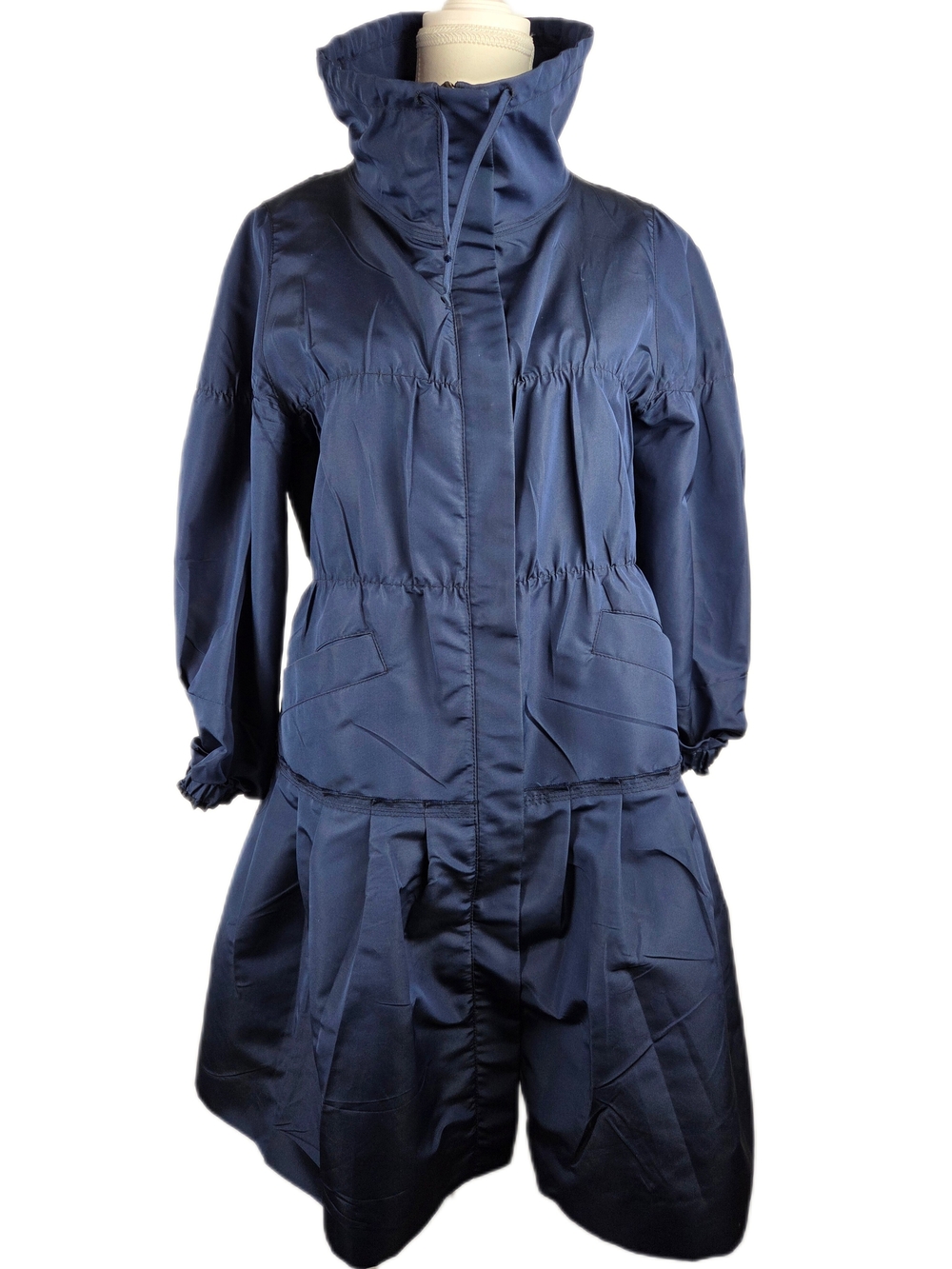 Archival PRADA AW 2006 Silk Blend Bubble Skirt Coat Trench Jacket Navy Blue
